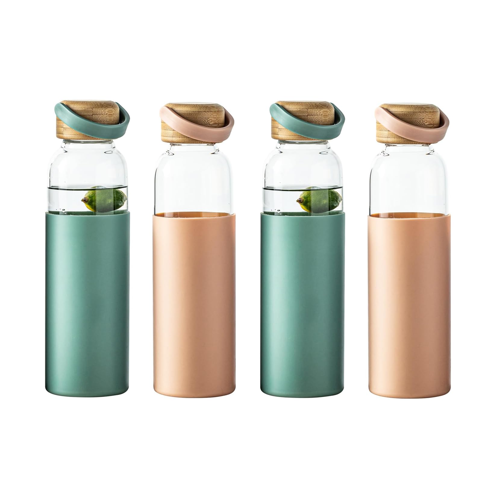 21oz Borosilicate Glass Water Bottles with Silicone Non-Slip Sleeve & Leak-Proof Lid-Reusable Drink Bottle for Office,Travel,Gym,Hiking-BPA Free,Ideal Gift for Home,Car &Fitness (Green)