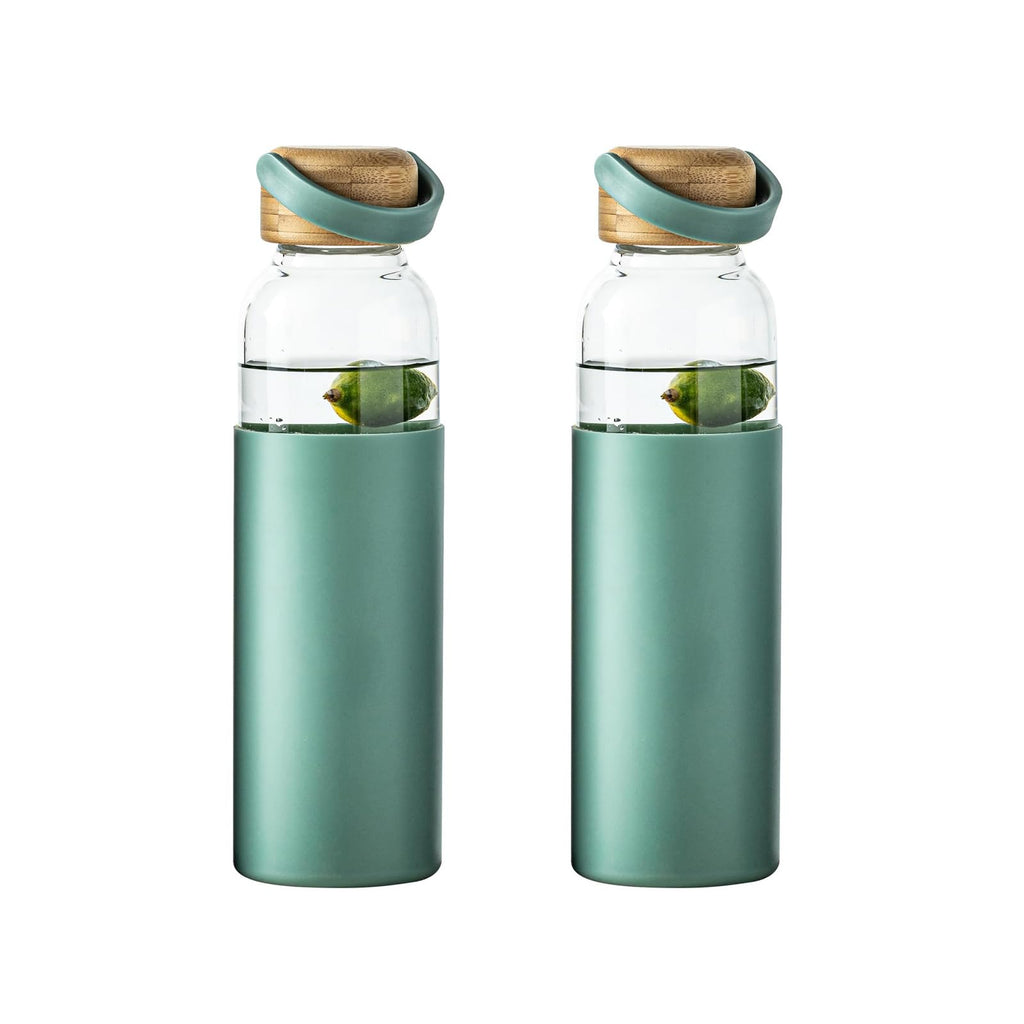 21oz Borosilicate Glass Water Bottles with Silicone Non-Slip Sleeve & Leak-Proof Lid-Reusable Drink Bottle for Office,Travel,Gym,Hiking-BPA Free,Ideal Gift for Home,Car &Fitness (Green)