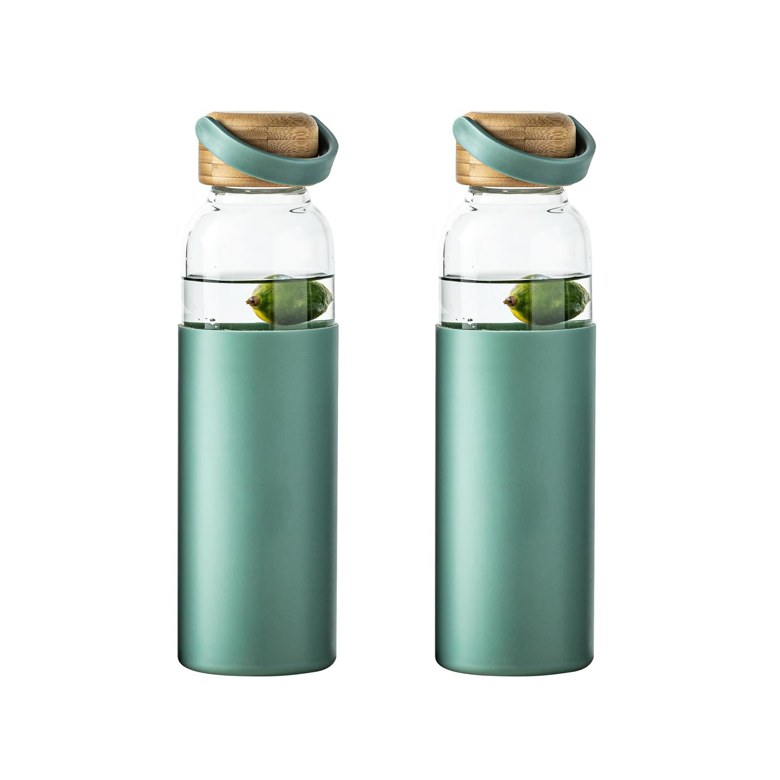 21oz Borosilicate Glass Water Bottles with Silicone Non-Slip Sleeve & Leak-Proof Lid-Reusable Drink Bottle for Office,Travel,Gym,Hiking-BPA Free,Ideal Gift for Home,Car &Fitness (Green)