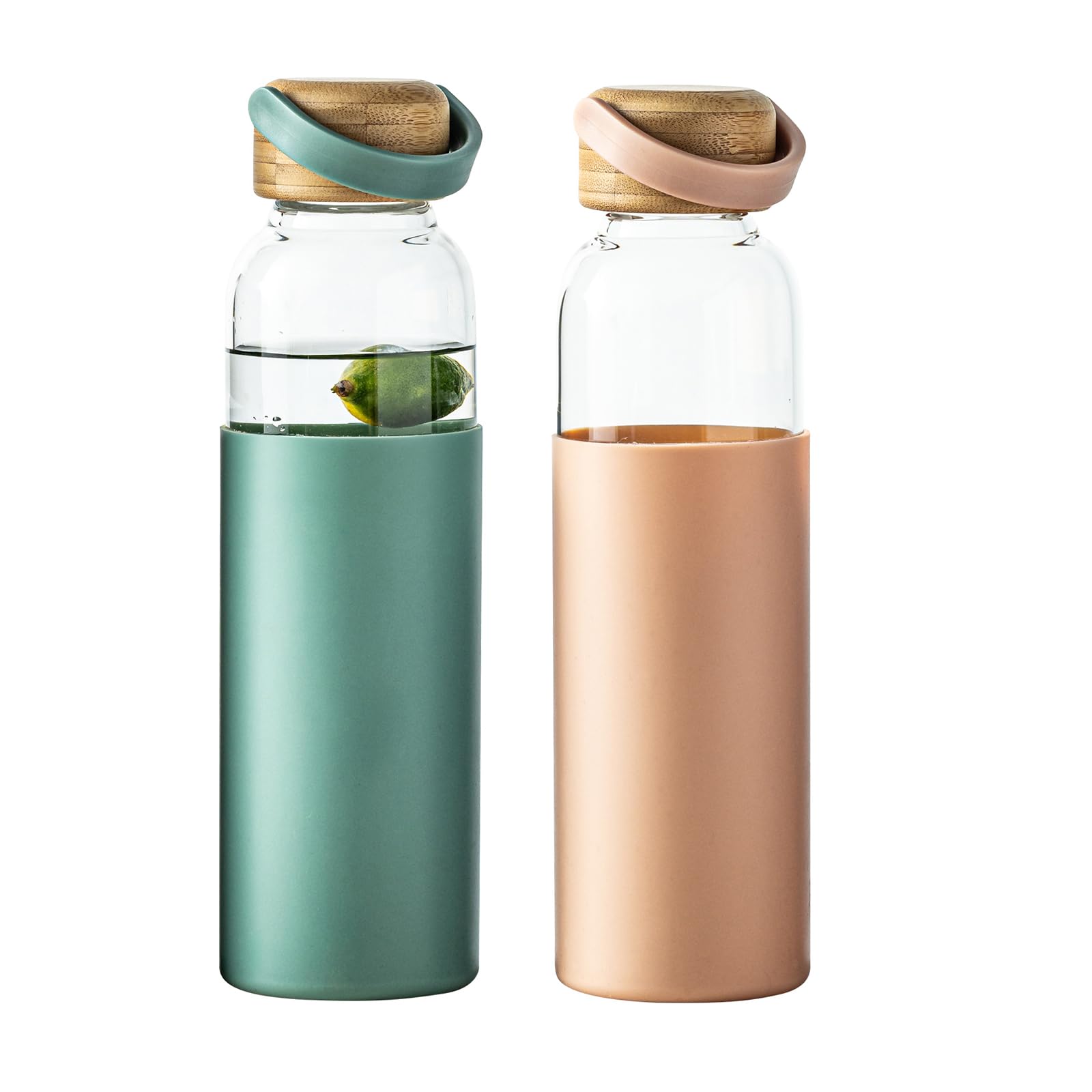 21oz Borosilicate Glass Water Bottles with Silicone Non-Slip Sleeve & Leak-Proof Lid-Reusable Drink Bottle for Office,Travel,Gym,Hiking-BPA Free,Ideal Gift for Home,Car &Fitness (Green)