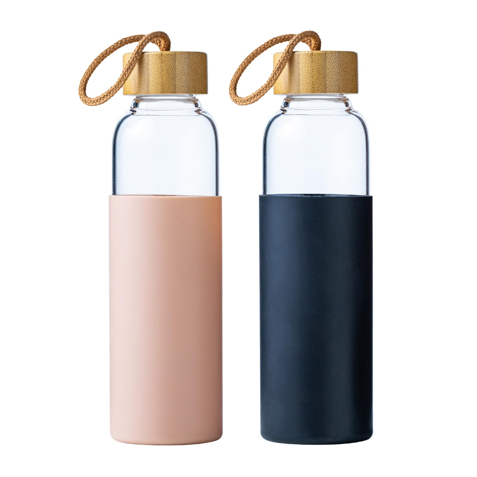 21oz Glass Water Bottle with Silicone Sleeve & Bamboo Lid, BPA Free Reusable Water Bottle Glass for Gym Office Travel, Gift for Fitness Enthusiasts (Green)