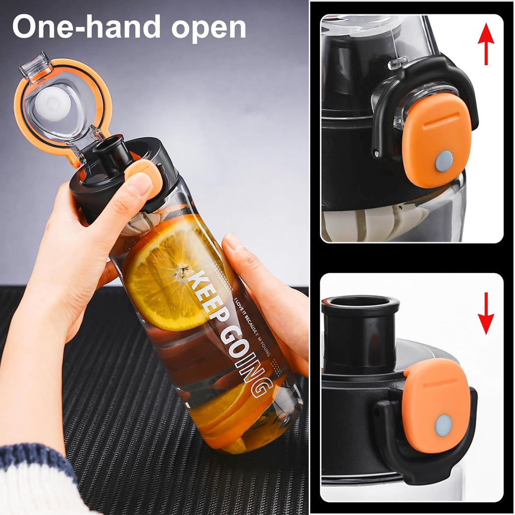 27OZ Reusable Plastic Water Bottle, Clear with Measurements, Sports Bottle for Running, Gym, Hiking, Black