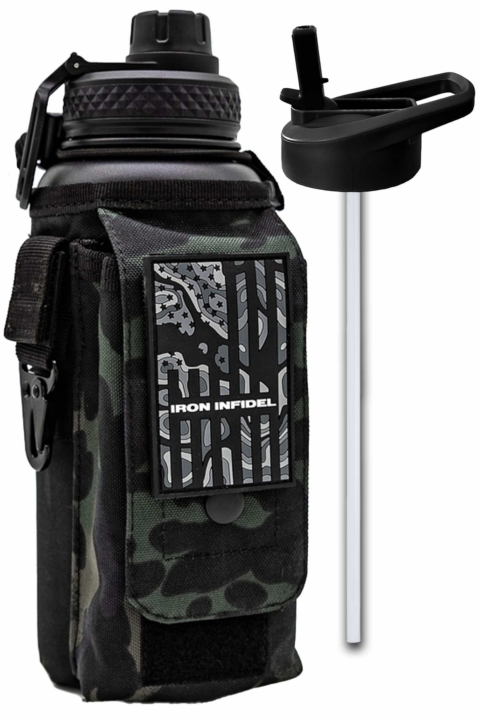 Iron Infidel Battle Bottle - Half Gallon Insulated Water Bottle with Paracord Handle - Large 64 oz Stainless Steel Water Jug & Rugged, Removable Sleeve For Keys, Wallet, Phone (OCP Camo 2 Liter)