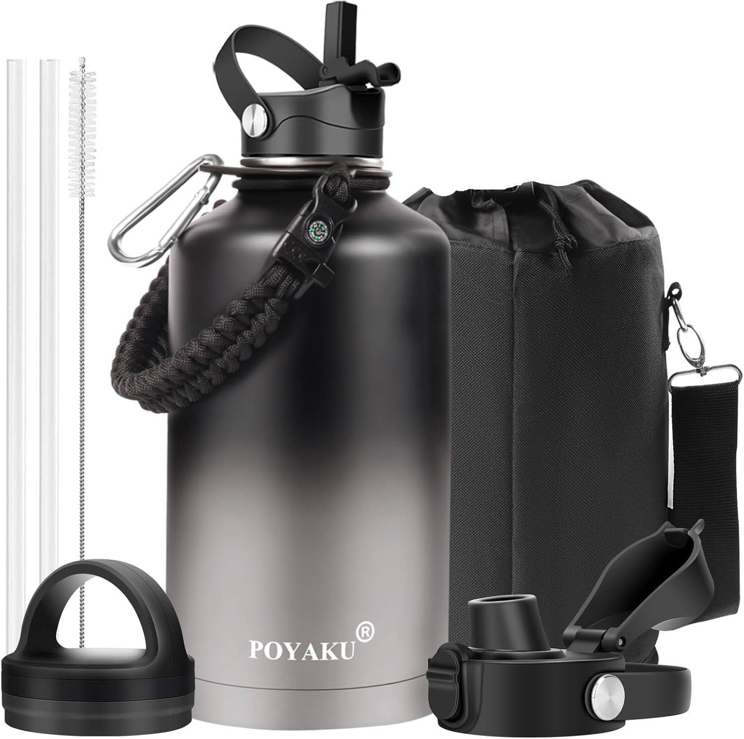 Water Bottle Insulated 32oz 40oz 64oz 128oz Straw Lid Spout Lid & 3 Lids, Leak Proof, Vacuum Insulated,Stainless Steel Water Bottle Wide Mouth for Sports, Gym or Office