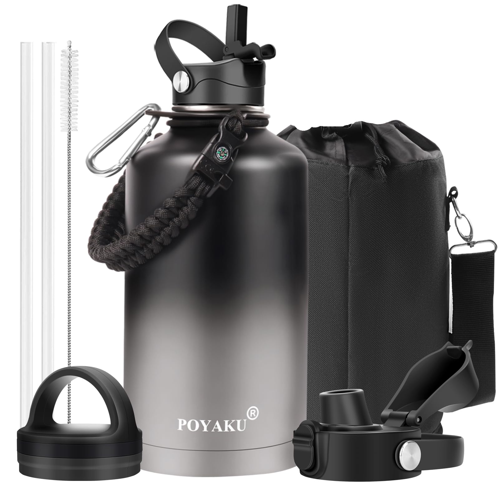 Water Bottle Insulated 32oz 40oz 64oz 128oz Straw Lid Spout Lid & 3 Lids, Leak Proof, Vacuum Insulated,Stainless Steel Water Bottle Wide Mouth for Sports, Gym or Office