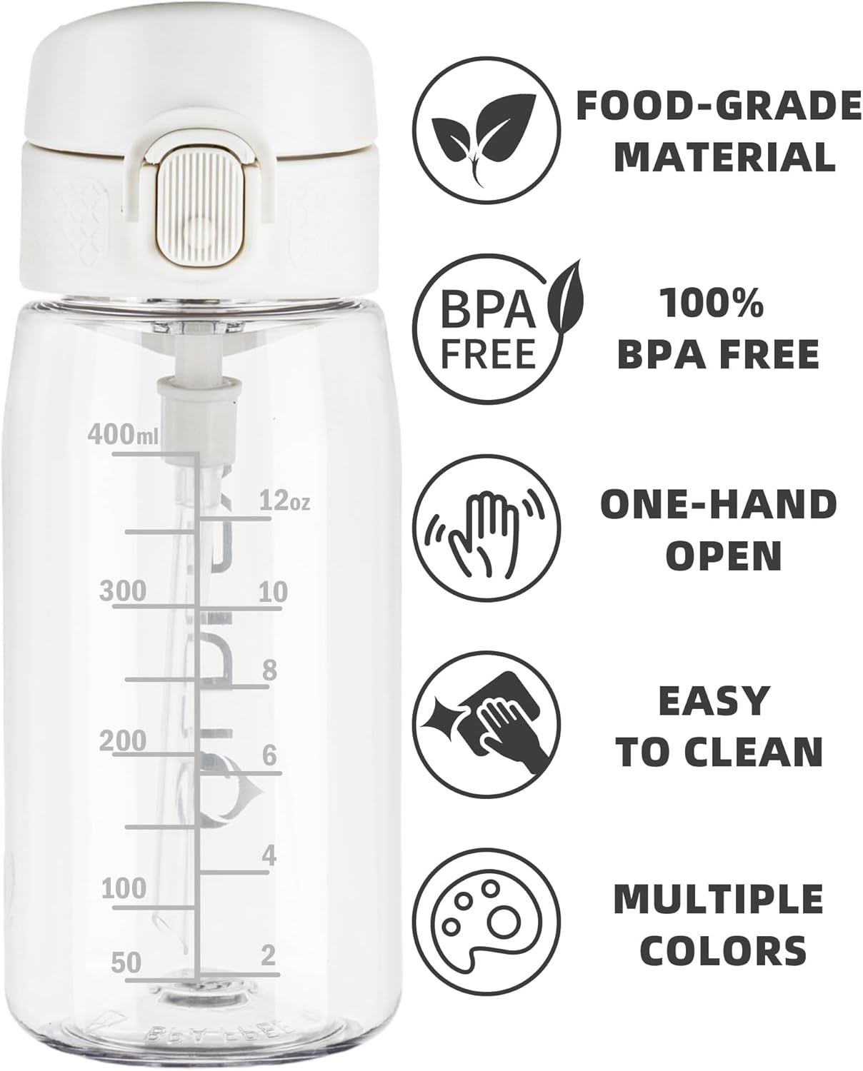 OLDLEY Kids Water Bottles with Straw 420ml/14oz BPA Free Tritan Water Bottle with Handle Leakproof School Sports Drinking Bottle for Toddler Boys Girls,Transparent