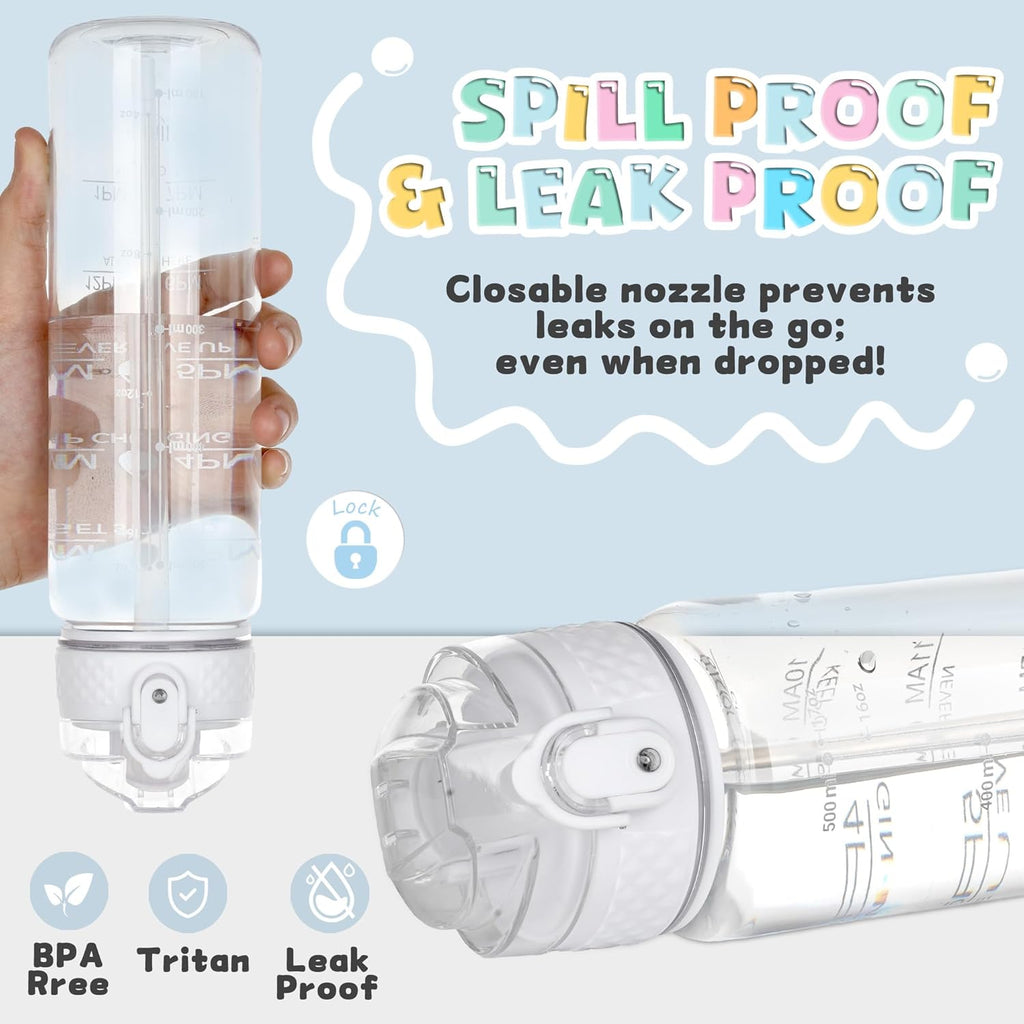 OLDLEY 17oz Kids Water Bottle for School - Motivational With Silicone Straw, Leak-Proof Tritan BPA-Free, Reusable for Girls Boys, Clear