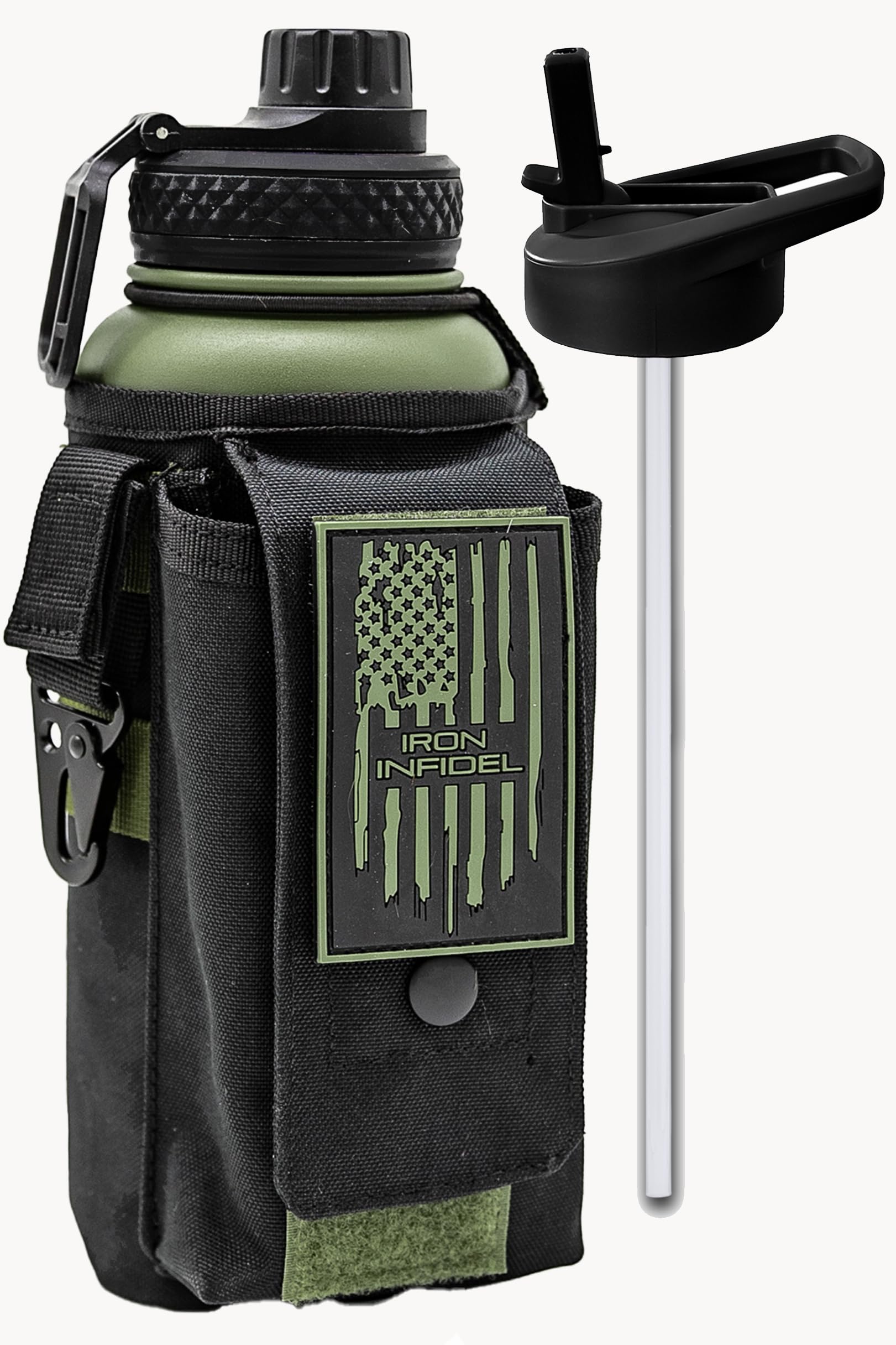 Iron Infidel Battle Bottle - Half Gallon Insulated Water Bottle with Paracord Handle - Large 64 oz Stainless Steel Water Jug & Rugged, Removable Sleeve For Keys, Wallet, Phone (OCP Camo 2 Liter)