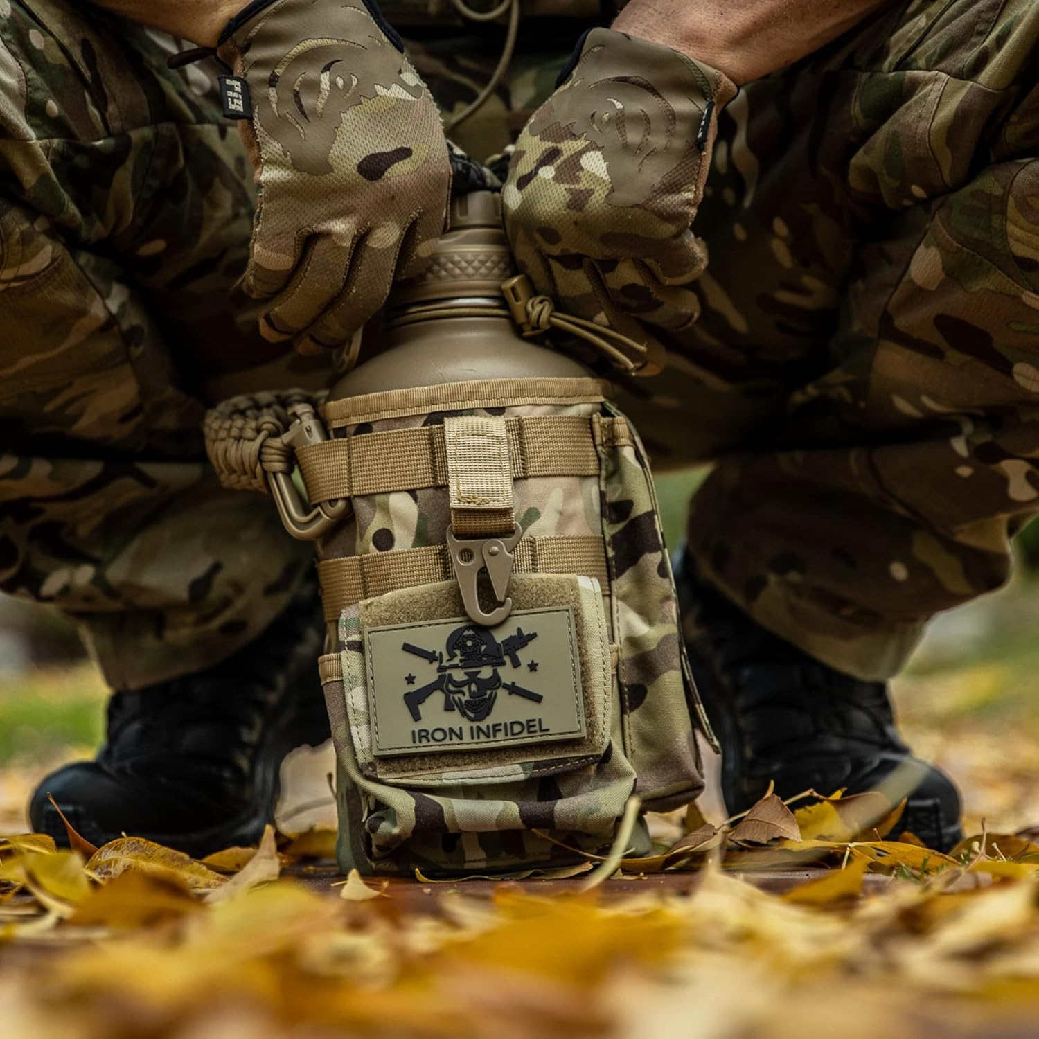 Iron Infidel Battle Bottle - Half Gallon Insulated Water Bottle with Paracord Handle - Large 64 oz Stainless Steel Water Jug & Rugged, Removable Sleeve For Keys, Wallet, Phone (OCP Camo 2 Liter)