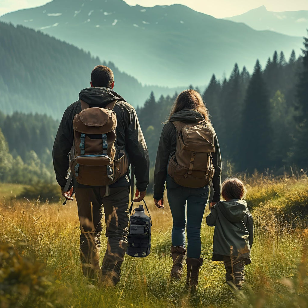 1 Gallon Water Bottle - 128 Oz Insulated Stainless Steel Metal Water Bottle with Holder - Carrying Bag - Spout Handle - Straw Lids - Keep Cold & Hot - Grey Tactical Flask